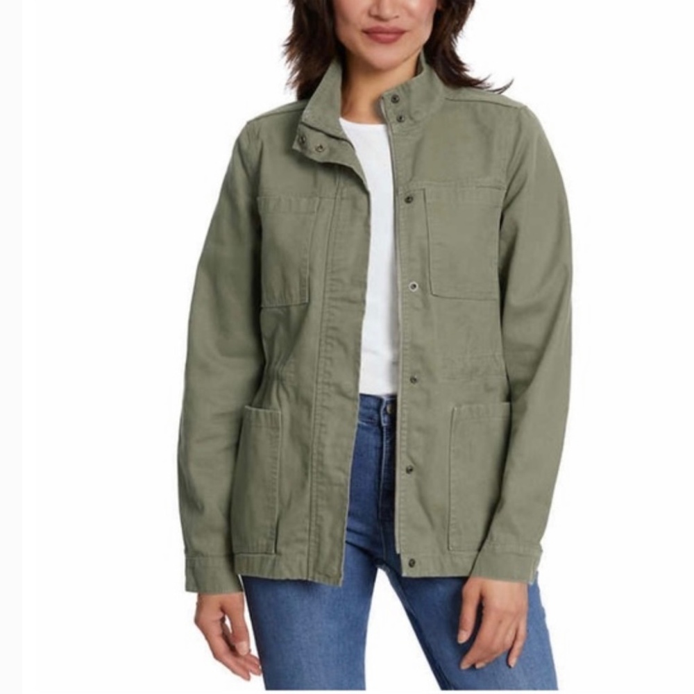 Vintage America Olive Green Utility Jacket with Stand Collar